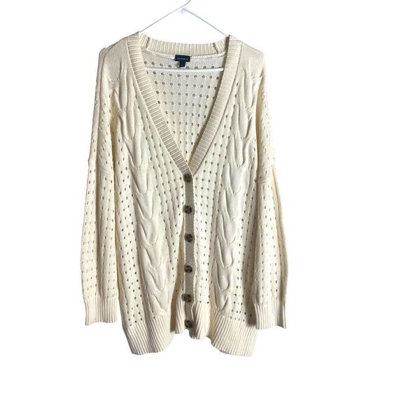 Torrid Cream Pointelle Open Knit Cable Button Front Cardigan Sweater Size 3 (3X) - Picture 1 of 5